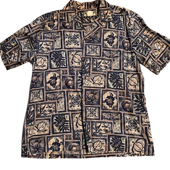 Two Palms Vintage Men's Large SS Hawaiian 100% Cotton Turtle and Hibiscu… - Picture 1 of 7